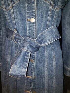 Gianni Bini Demin Fitted Dress Coat Belted Brass Button Has Elastane
